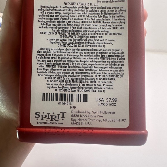 Spirit Halloween Bottle of‎ Blood Fake Blood Special Effects Costume Makeup 16oz - Picture 3 of 3